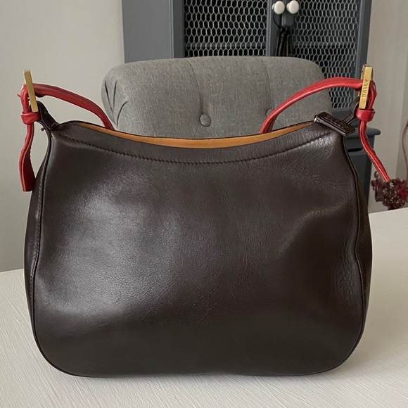 Bally Italian Brown Leather Shoulder Bag Red Strap Front Pockets w COA - Picture 5 of 17